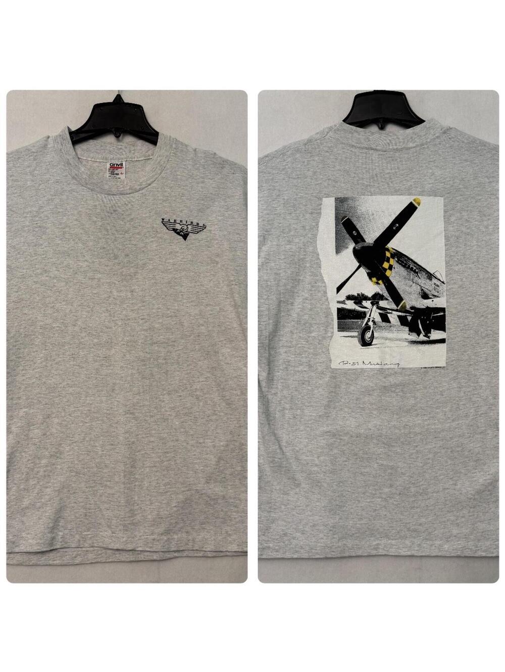 VINTAGE Warbirds P-51 Mustang T-Shirt Size L Gray Single Stitch Anvil 1995 USA